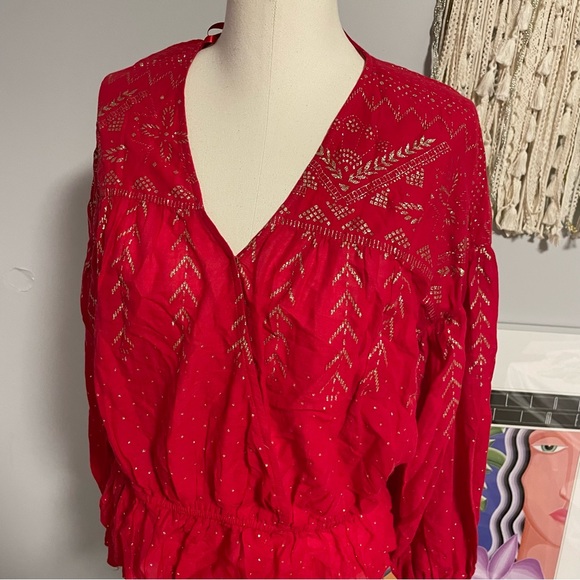 Free people oversized wrap blouse with golden print - Picture 3 of 7